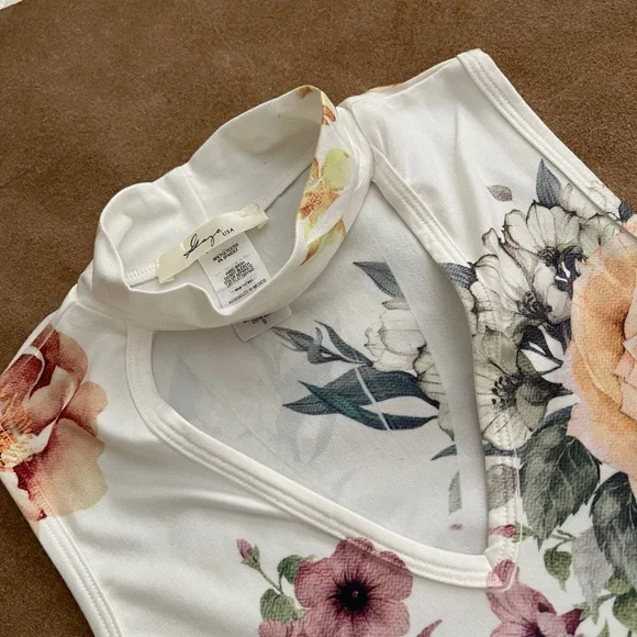 GAZE Top Sleeveless V-Neck Mock Turtleneck Floral Size Small - Picture 5 of 9